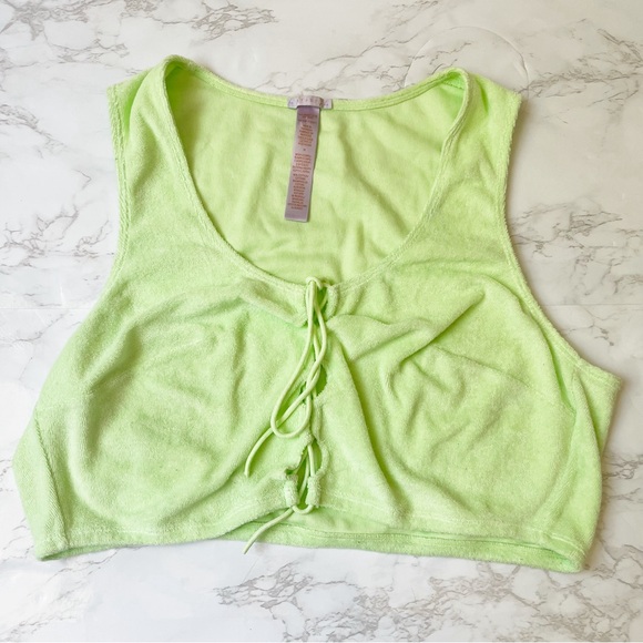 Savage X Fenty Fluorescent Green Terry Cloth Sleeveless Tie Crop Top Plus 1X - Picture 3 of 4